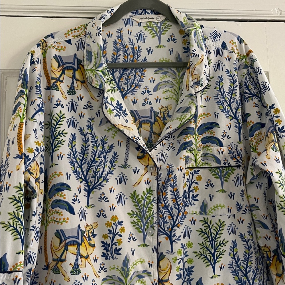 Printfresh Blue and Yellow Botanical Pajama night shirt